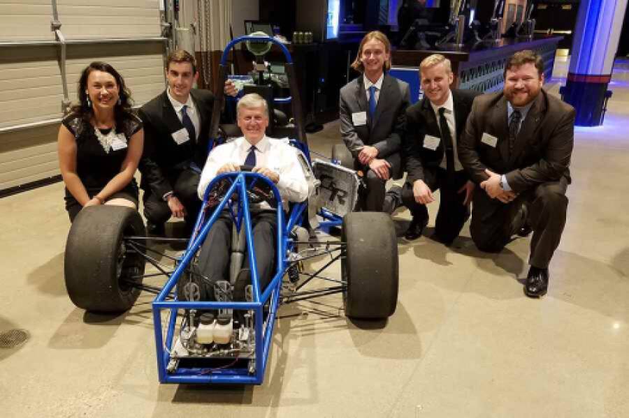 GVSU Racing Team with President Haas at the Alumni Leadership Celebration
